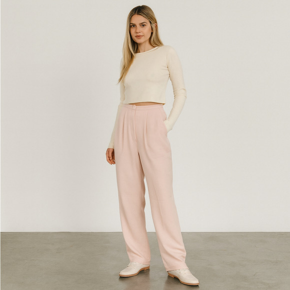 Vtg Campagnie Express Pleated Dress Pants Slacks Size S  28" Light Pink Baggy - Picture 1 of 13